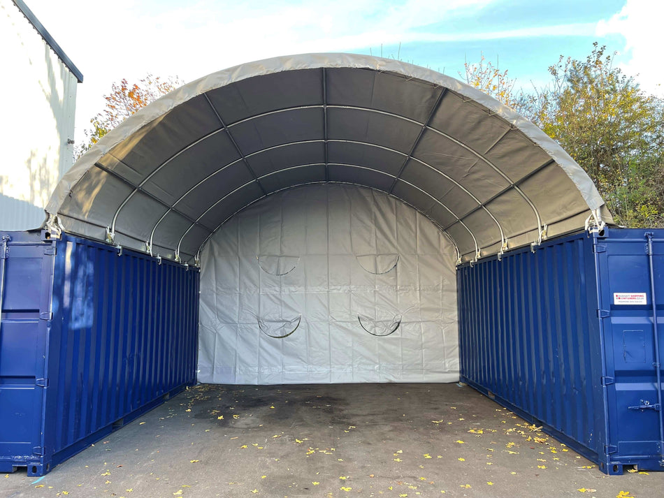 Container overbygg 6m x 6m med bakvegg for 20ft container