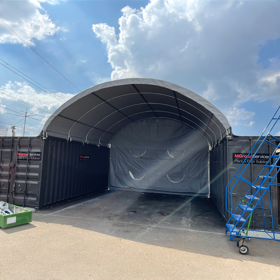 Container overbygg 6m x 12m med bakvegg for 40ft container