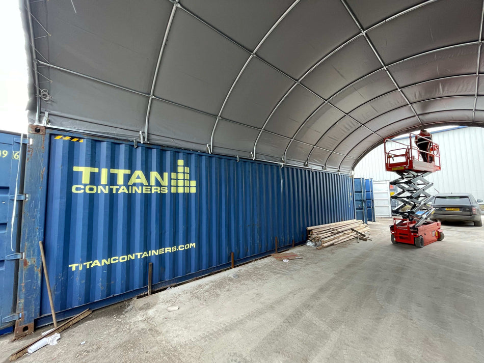 Container overbygg 6m x 12m med bakvegg for 40ft container